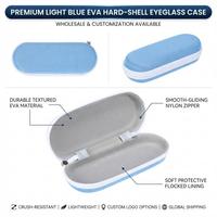 Étui à lunettes rigide en EVA bleu avec fermeture éclair, portable, personnalisable avec logo, pour lunettes de lecture, vente en gros