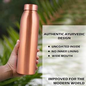 Botella de Agua Ayurvédica de Doble Pared, Ecológica, de Cobre con Tapa, Diseño Martillado, Construcción de Cobre Puro - Product Image 1