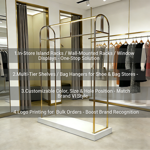 Exhibidores de Ropa de <span class=keywords><strong>Metal</strong></span> para Tiendas de Lujo con Logotipo Personalizado, Etiquetas para Colgadores de Ropa, Exhibidores de Ropa de Acero Inoxidable Dorado de Alta Gama - Product Image 5