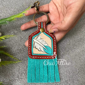 Nuevos llaveros de borla encantadores bonitos de cuero de Color genuino hechos a mano reales, gran oferta, llaveros turquesa modernos de estilo occidental - Product Image 1