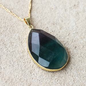 Collar con Colgante de Fluorita Facetada en Forma de Lágrima, Joyería de Cristal Natural, Plata de Ley 925, Engaste Chapado en Oro de 14K, Estilo Art Deco - Product Image 6