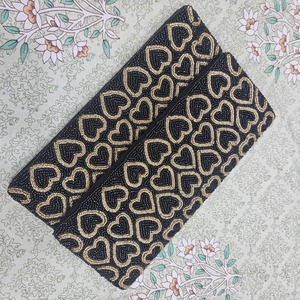 Women's Elegant Gold Embroidered <b>Black</b> Beaded <b>Heart</b> Casual Festival Evening Chains Travel Messenger Bag Eco-Friendly Autumn - Product Image 1