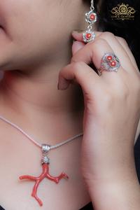 Conjunto de joyería de Coral Natural de plata de ley de moda, anillo y pendientes colgantes de plata 925 con piedras preciosas de Coral Real de Jaipur India - Product Image 2