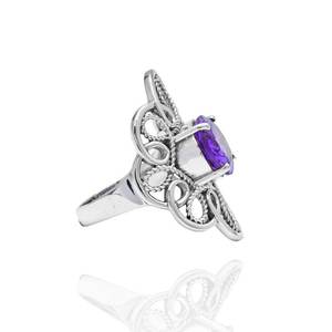 Diseño romántico amatista corte ovalado 925 Ajuste de bisel de plata esterlina anillo de banda fiesta de compromiso aniversarios de boda mujeres niñas - Product Image 3