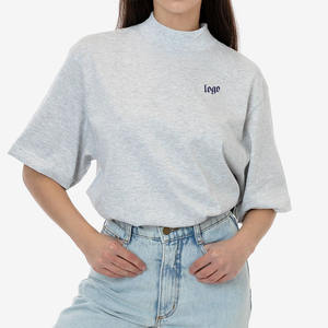 เสื้อยืดเอวลอยทรงสูงแขนสั้นโอเวอร์ไซส์สำหรับผู้หญิงเสื้อยืดครอปแบบเรียบ - Product Image 6