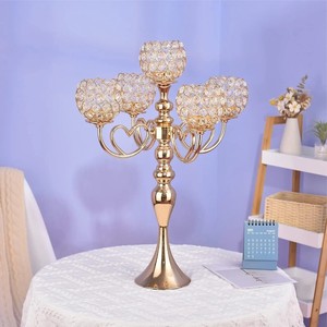 Bougeoir à 5 têtes bougeoir en cristal bol candélabre pièce maîtresse de table pour le jour du mariage - Product Image 3