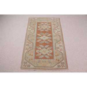 Tapis turc vintage, petit tapis de 2,6 x 4,1 pieds, tapis Ikat marron - Product Image 1