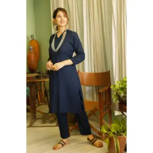 Conjunto de Kurta de Rayón Azul Índigo para Mujer - Product Image 5