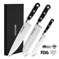 Couteau de chef professionnel Little Cook, ensemble de 3 couteaux en acier inoxydable 50Cr15MoV, ensemble de couteaux de cuisine Santoku utilitaires, tranchants et durables