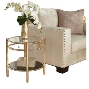 Mesa de Centro y lado redondo superior de cristal contemporáneo con estante inferior, de acero inoxidable decoración del hogar, muebles de Metal, artículo para sala de estar - Product Image 3