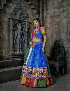 Bandhani Navratri Special Girls' Silk Lehenga Choli Indian Traditional Blue Colored Choli - Product Image 3