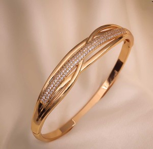 Gold Plated Twisted Design <b>Bracelet</b> with Cubic Zirconia (AD) <b>Stone</b> Premium Alloy Luxury Look - Product Image 3