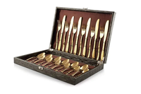 En vente Promotion cadeaux ensemble de couverts boîte en bois vaisselle Table à manger réglage restauration 24 pièces ensemble de couverts en acier miroir 2025