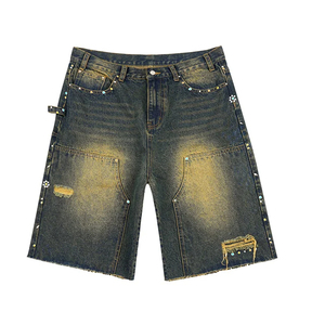 Jeans en détresse lavage sale vente en gros Diamants attelles patchs jeans Jeans baggy personnalisés - Product Image 5