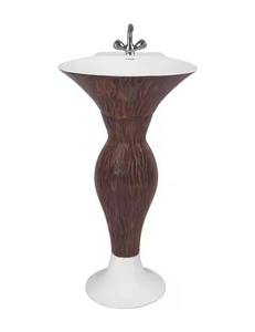Série Euro: Double lavabo en céramique moderne de style antique de designer de couleur rustique avec piédestal poli et émaillé lisse - Product Image 5