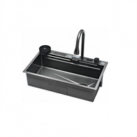 Évier de cuisine multifonctionnel en acier inoxydable SUS304, grand évier à cascade avec robinet à touches de piano, évier simple intelligent, lave-gobelet