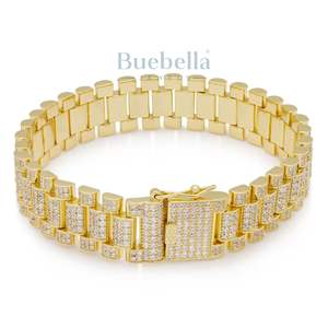 Joyería fina de Hip Hop 15mm 18K chapado en oro plata esterlina 925 VVS Moissanite Diamond Iced Out Rollie Link pulsera para hombres - Product Image 2