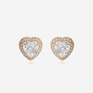 14K Gold Vintage <b>Stud</b> and Drop Earrings 92.5 <b>Silver</b> Heart-shaped with Diamond Rose Gold Plated-Trendy Wedding Jewelry - Product Image 1