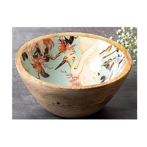 Haute qualité autocollant émail imprimé grande taille bois bol rond servant mélange salade soupe à la main ustensiles de cuisine personnalisés - Product Image 4