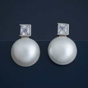 92.5 <b>Silver</b> <b>Stud</b> <b>Earrings</b> Ball Shape with Princess Cut Diamond Bezel Setting for Wedding Party Engagement Gift Model 183312 - Product Image 1