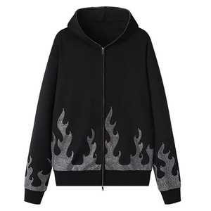 High Street Dark Style Sudaderas con capucha para hombre Nuevos productos Algodón pesado Letras con cuentas de gran tamaño Bordado personalizado Rhinestone Negro - Product Image 6