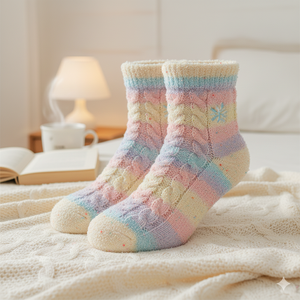Calcetines de Invierno al por Mayor, Gruesos, Tejidos, 100% Algodón, para Mujer, Ecológicos, Diseño Acanalado Informal, Absorbentes de Sudor y Transpirables - Product Image 5