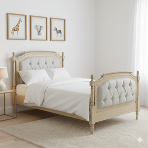 Modern Classic Luxury Toddler Bed Solid <b>Wood</b> Tufted Upholstery <b>Headboard</b> Exclusive Design Kids Bedroom Twin Size - Product Image 2