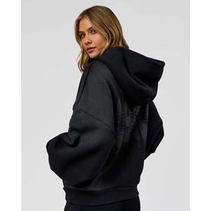 Ultra Heavyweight Zip Thru Hoodie-Black Washed Eco-Friendly Embroidered Screen Print - Product Image 5