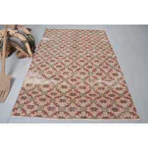 Vintage Turkish <b>Rug</b> Beige Red 4.9 X 7.5ft Large Area Woolen Patchwork Design for Hallway <b>Bedroom</b> Latex for Living Room Bedside - Product Image 1