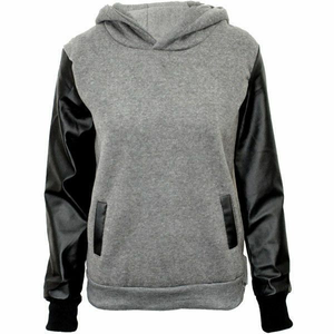 Sweat à capuche de luxe fabriqué sur mesure avec manches en cuir Hip Hop respirant Streetwear Winter Hoodies - Product Image 3