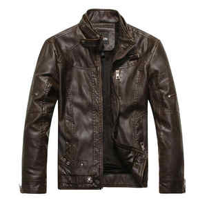Chaqueta de Cuero para Hombre, Estilo Bomber, Cuello Camisero, Cálida para Invierno, Reversible, Transpirable, Ecológica, Gruesa - Product Image 1