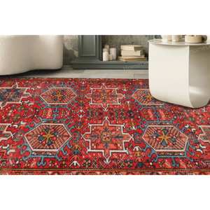 Alfombra Roja con Estampado de Kilim - Diseño Azteca, Oriental, Turco, Alfombra Suave No Tejida - Product Image 1