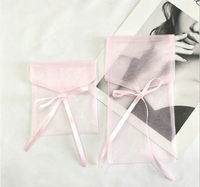Sacs cadeaux en organza avec rabat personnalisé, ruban en satin et nœud, pochette en organza transparente pour bijoux et maquillage