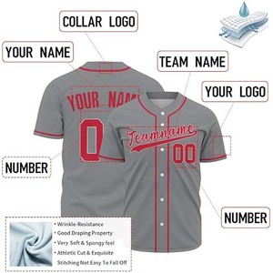 Custom Unisex Baseball Jersey Breathable 100% Polyester Fabric Digital Print Quick Dry 260g Four-Way Stretch Eco-Friendly Team - Product Image 4
