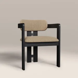 SINTERIOR WALNUT <b>BLACK</b> WOODEN FRAME, BEIGE CUSHION SEAT & BACKREST CURVED <b>DINING</b> <b>CHAIR</b> - Product Image 5