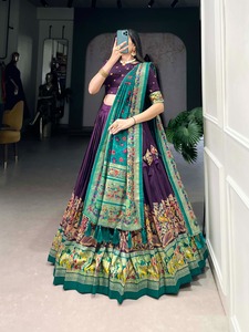 Vêtements ethniques à la mode les plus tendances fantaisie soie Tussar Lehenga Choli & Dupatta avec travail imprimé vente entière approvisionnement d'usine - Product Image 6