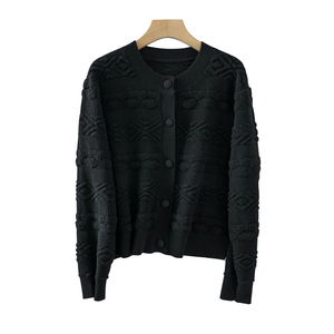 Cárdigan de oveja 100, suéter de mujer de secado rápido, ajustado, cuello redondo, manga larga, ropa de mujer, suéteres informales, personalización OEM - Product Image 2