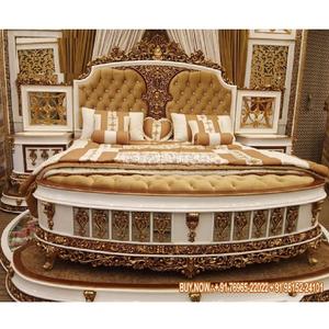 Designer Taj King Size <b>Bed</b> Teak <b>Wood</b> Antique Fully Hand Carved Luxurious Bedroom Furniture with Side Table - Product Image 1