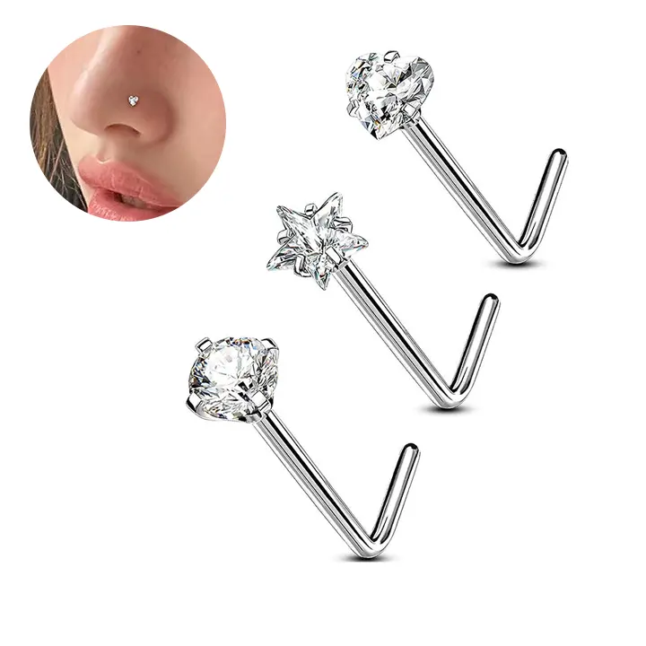 L hình dạng kim cương mũi nhẫn thép không gỉ mũi pins trang sức cho phụ nữ
