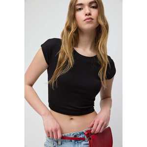 T-shirt court décontracté pour femme, été, coupe ajustée, manches courtes, taille XS, coton respirant avec élasthanne, décoration lettres - Product Image 2