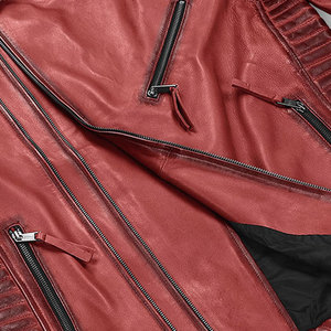 Tendance à la mode Veste rouge zippée de haute qualité Blouson en cuir texturé attrayant Biker original Veste en cuir pour hommes - Product Image 3