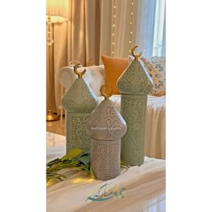 Estilo nórdico islámico Ramadán Eid Ul Fitr iluminación decoración velas linternas colores esmaltados linternas de mesa y suelo - Product Image 5