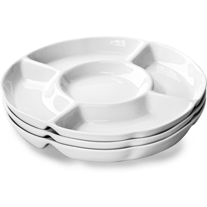 Plateau à chips et trempette en métal blanc au design classique, plateau à collation divisé blanc pour les fêtes, olives, noix et fromage à prix raisonnable - Product Image 1