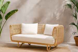 Banc élégant en rotin naturel pour les repas en plein air dans les entrées, les espaces de vie ou les zones ombragées - Product Image 3