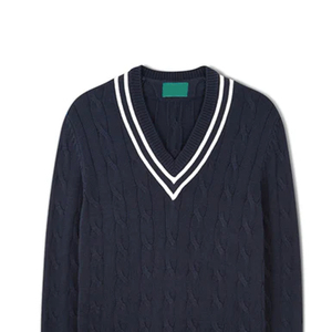 Vente en gros de pull à col en V avec logo personnalisé pour hommes pull de cricket en tricot torsadé vêtements d'hiver décontractés à manches longues imprimé/motif avec bas quantité minimale de commande - Product Image 5