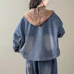 Veste en jean à manches longues pour femmes sur mesure quantité minimale de commande bas services OEM Veste en jean à capuche pour femmes avec taille disponible - Product Image 6