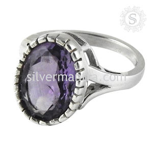 Superventas diseño clásico Natural púrpura amatista piedra preciosa forma ovalada anillo 925 plata esterlina joyería hecha a mano para ella India - Product Image 4