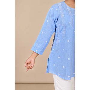 Mehrzadi Mumtaz Damen-Hemd in Himmelblau mit Blumenstickerei, Bohemian-Stil, lockere Passform, XL - Product Image 3