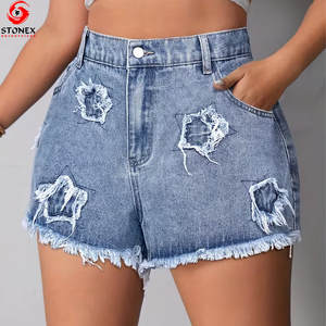 Shorts Vaqueros Casuales de Verano para Mujer, Estilo Urbano, con Cordón, Desgastados, con Bolsillos - Product Image 1
