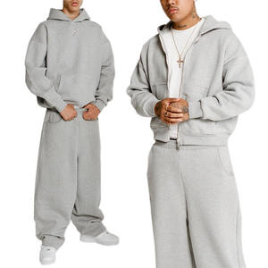 Survêtement ample en coton uni personnalisé pour hommes, pantalon de survêtement et sweat-shirt lourds, vente chaude - Product Image 2